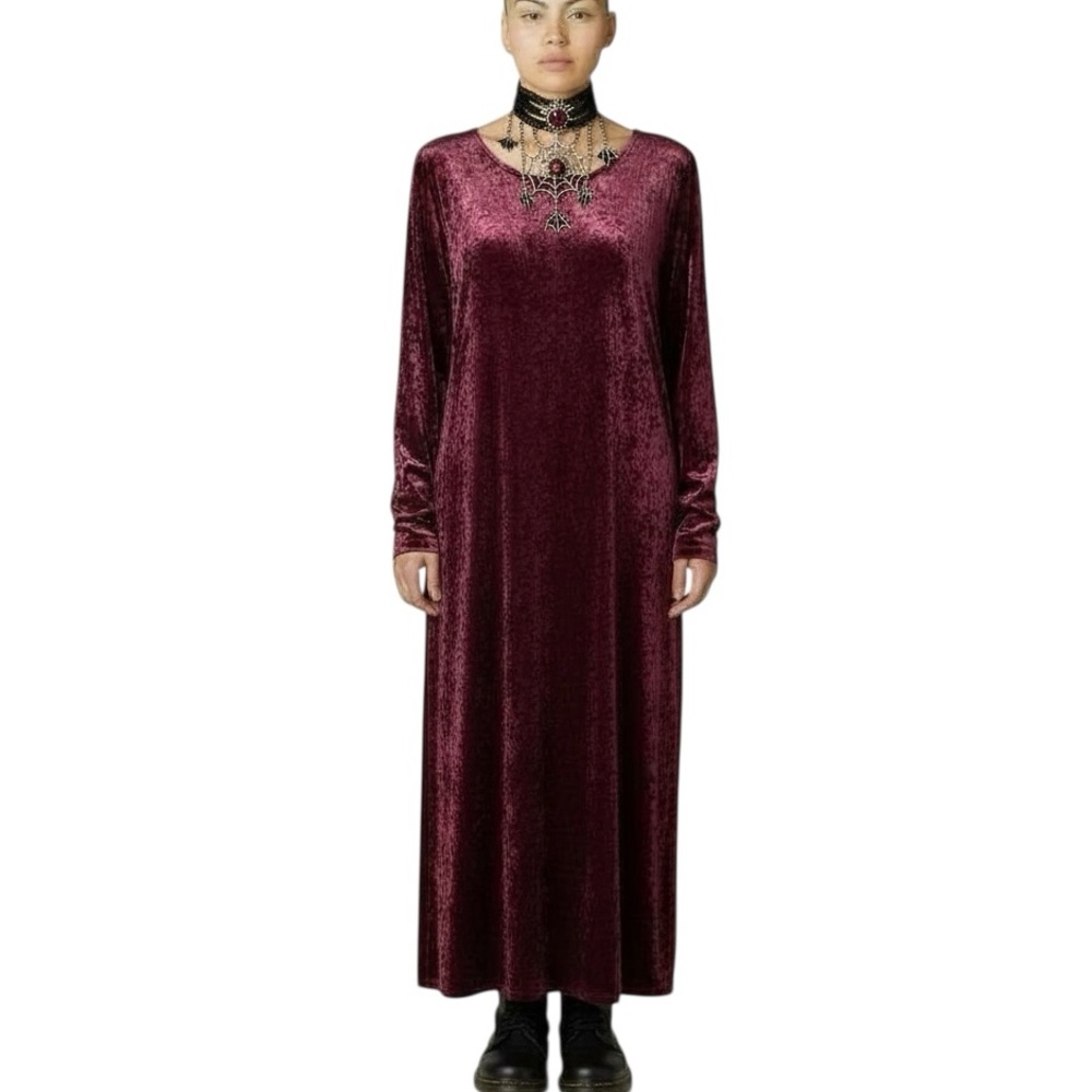 Crushed Velvet Maxi Dress 12/14 Whimsigoth Dark Romantic Gothic Vintage
